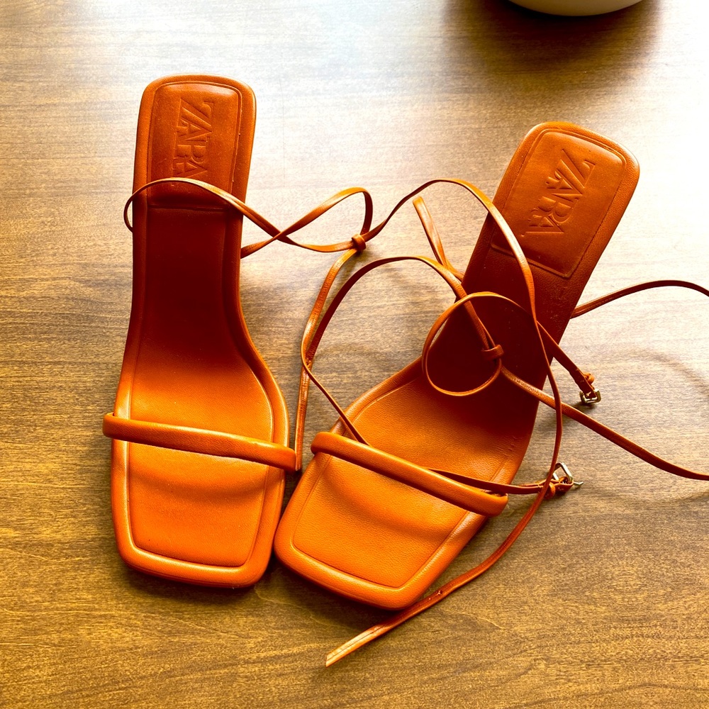 NWOT Zara Tied Leather Heel Sandals “new, never been worn”